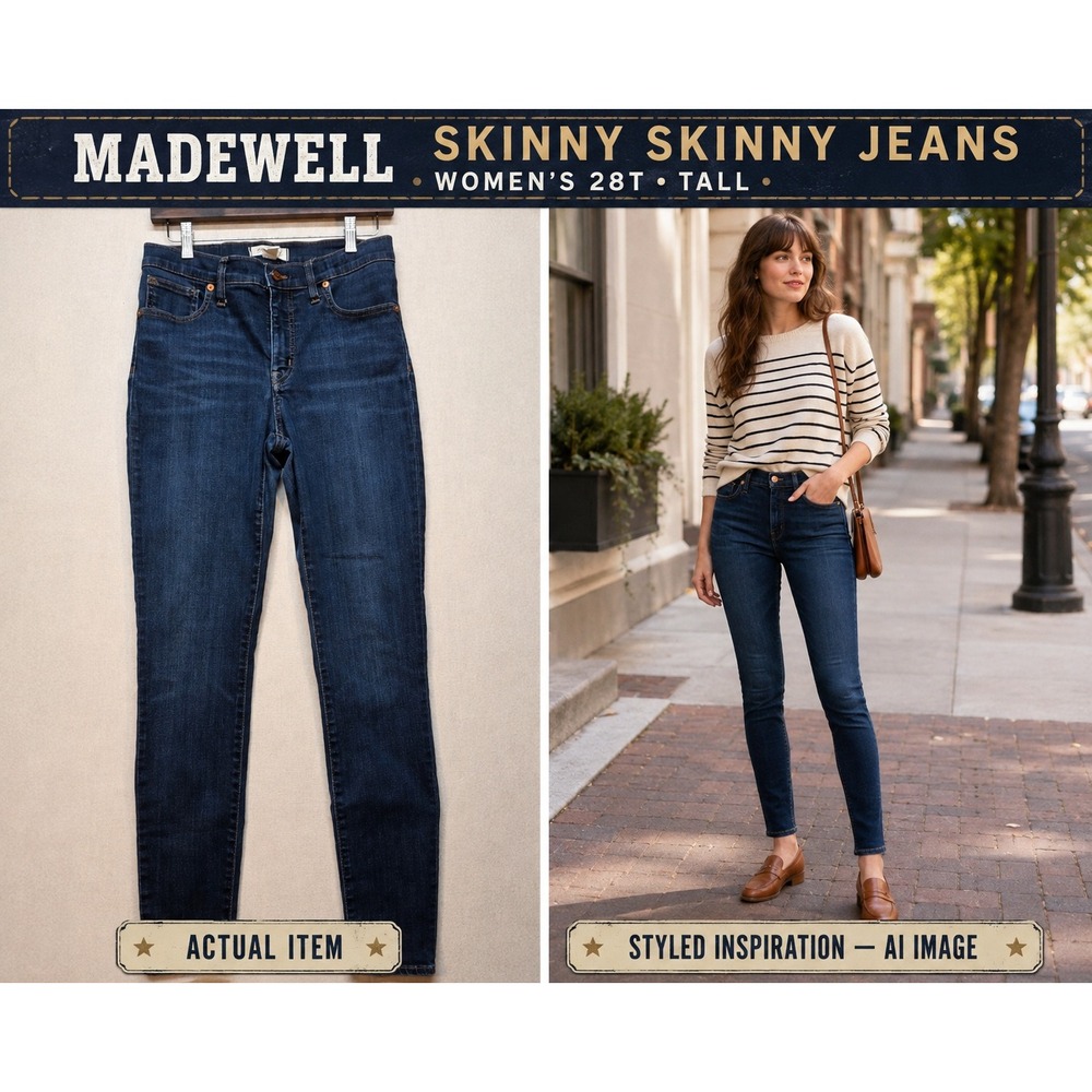 Madewelll 9" Mid-Rise Skinny Jeans Womens 28T Blue Stretch Denim Fair Trade